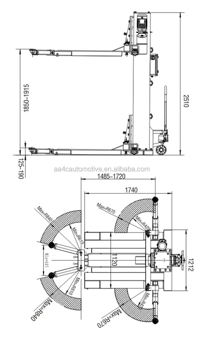 hydraulische des Posten-Aufzugs 2.5T des Postenaufzugs 1 Kapazität, 1.8M Hubhöhe, manuelle Freigabe